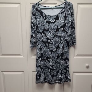 Skull and Rose Print Midi Dress Whimsigoth Stretchy Material M